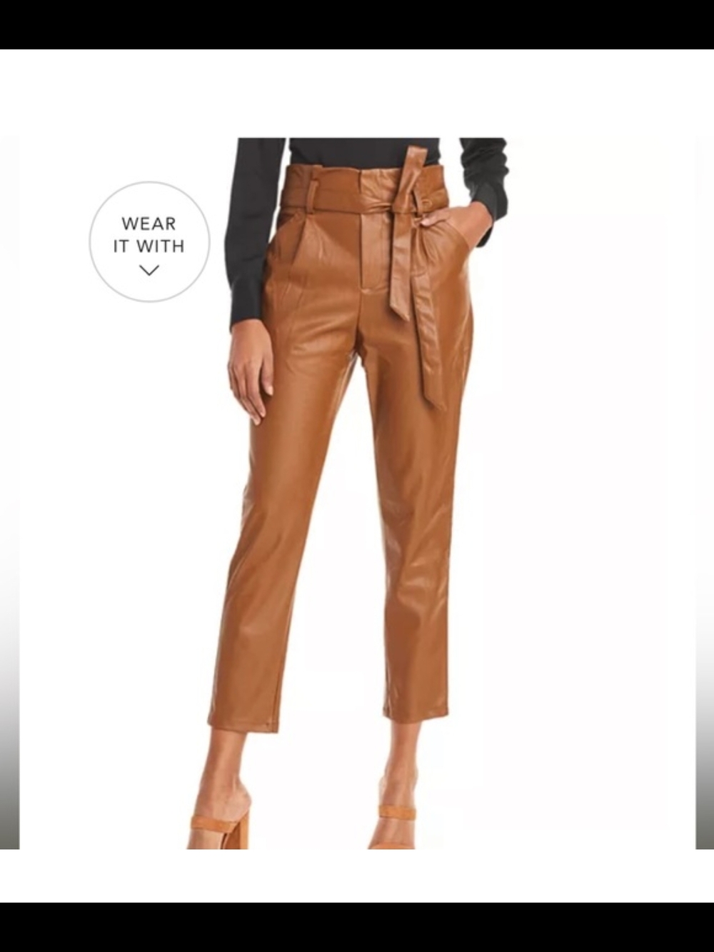 NWT Lucy Paris Camel Vegan Leather Paperbag Pants S